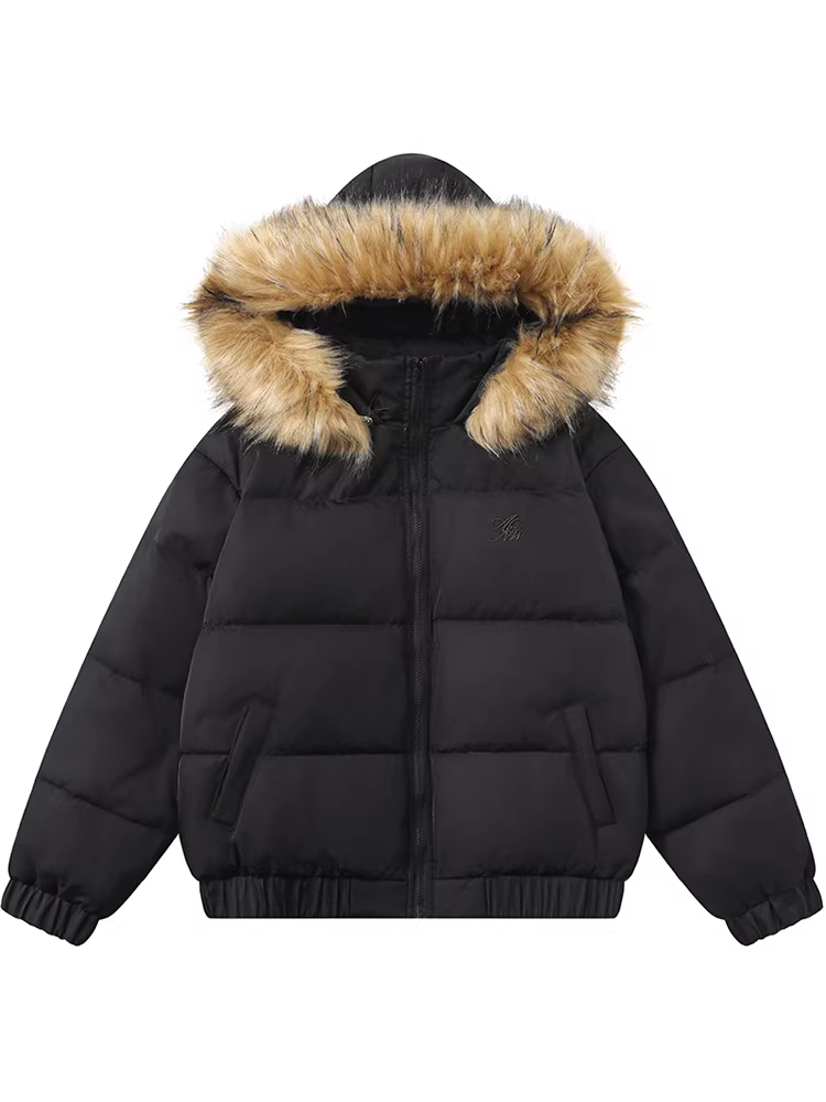 Từ sao Hỏa Another Winter High Street Áo khoác lông cổ lông hợp thời trang màu trơn Áo khoác lông vũ rộng rãi ấm áp có mũ trùm đầu BF