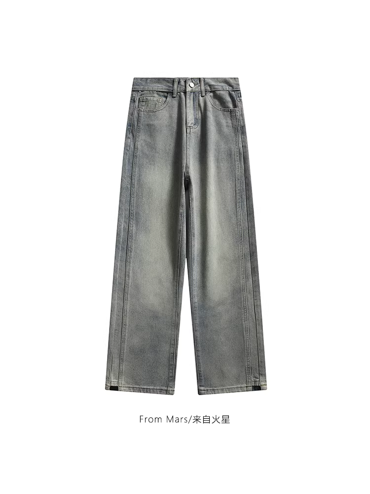 Quần jeans ống đứng dáng rộng, cạp cao, phong cách Mỹ, chất liệu washed, kiểu dáng xu hướng, dành cho cặp đôi.
