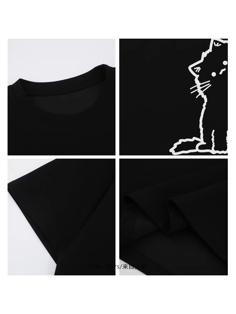 Từ Mars thời trang giảm tuổi tác phong cách đường phố cao cấp in họa tiết tay lửng mùa hè giản dị lười biếng tay ngắn