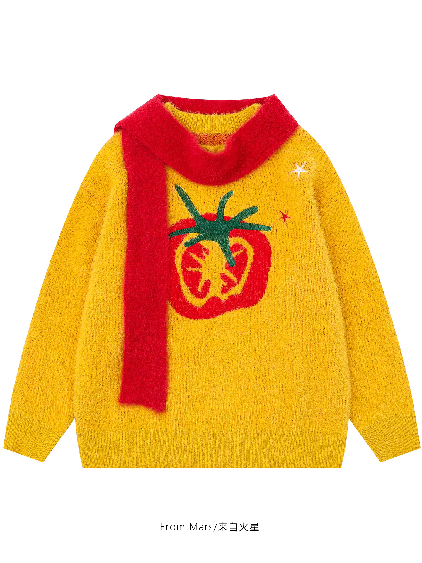 Từ sao Hỏa Những điều tốt đẹp xảy ra Phong cách đại học cổ điển kiểu lười biếng khăn len jacquard hình quả cà chua áo len unisex