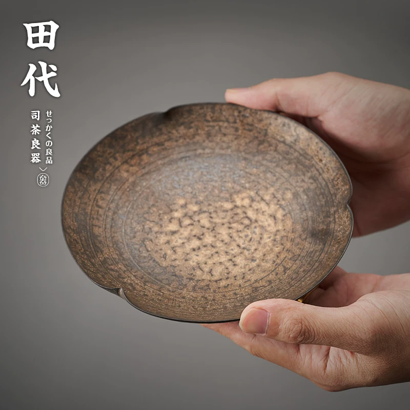 Khay trà gốm đen Cảnh Đức Trấn, giá đựng trà nung thủ công bằng men kim loại, khay đựng ấm trà, bộ trà kung fu, phụ kiện trà đạo.