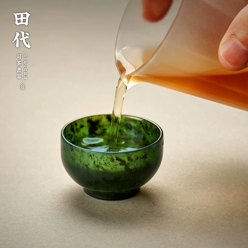 Cốc trà ngọc bích Hetian thủ công, cốc hương thơm phong cách cổ xưa, cốc trà thiết quan âm, bộ trà Kung Fu cốc nhỏ.