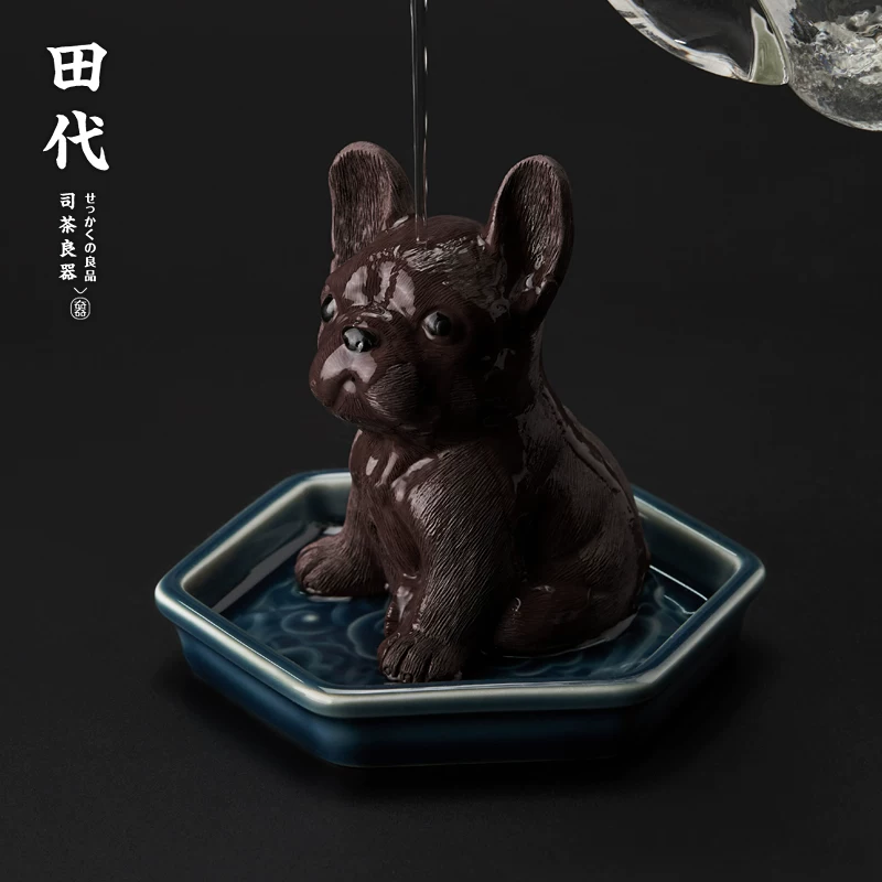 Đồ trang trí trà đạo bằng đất sét tím kiểu Nhật, tượng chó bulldog chữa lành bệnh cho lễ trà đạo Kung Fu, phụ kiện bộ trà sưu tầm, đồ trang trí bàn trà nhỏ.