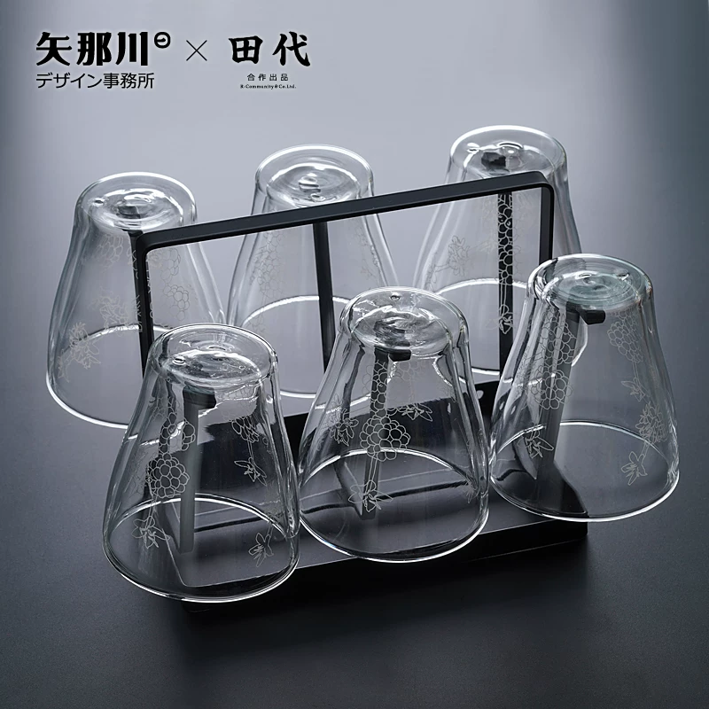 Bộ 6 cốc thủy tinh hai lớp chịu nhiệt cao, chất liệu borosilicate cao cấp, dung tích 310ml, kèm khay đựng, dùng cho gia đình và nhà hàng.
