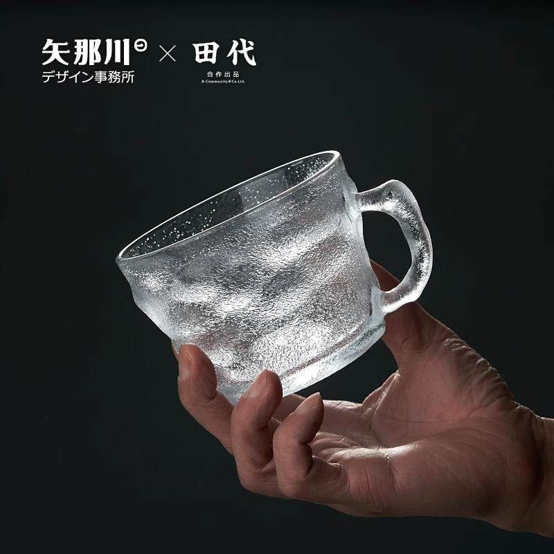 Cốc có quai cầm họa tiết sông băng kiểu Nhật, cốc trà thủy tinh dày dùng trong nhà, cốc ăn bột yến mạch, cốc cà phê thời trang.