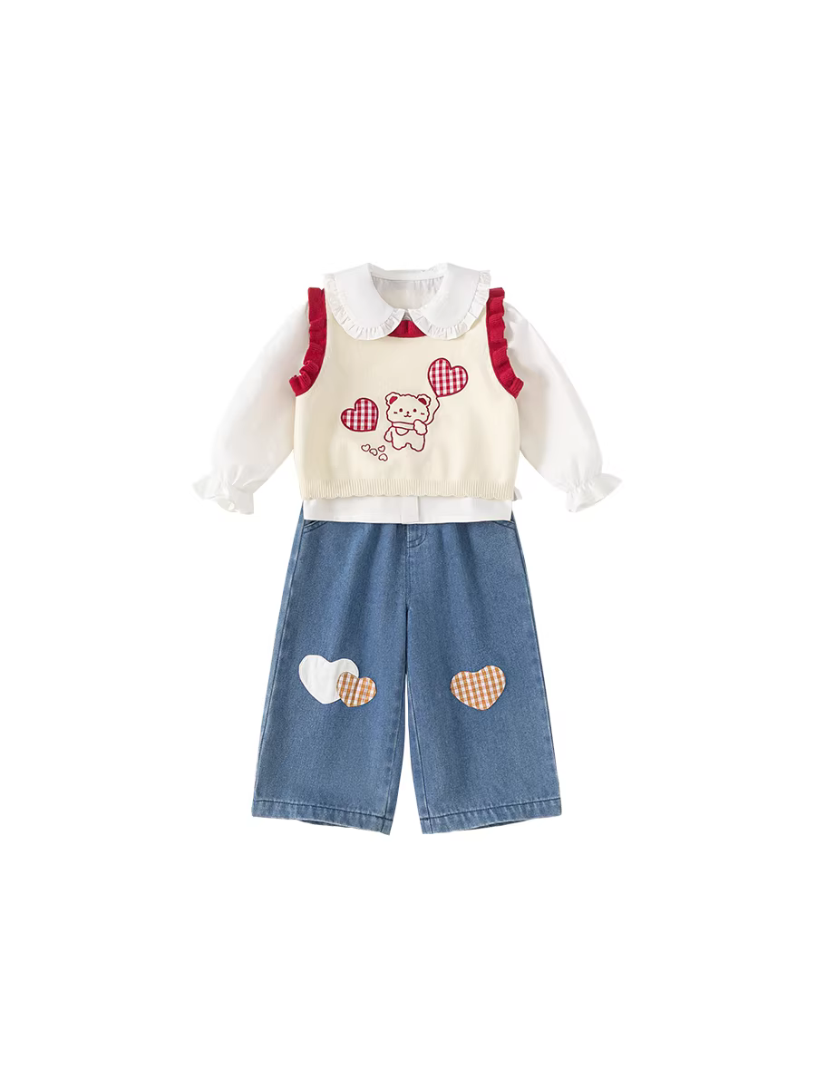 Bộ vest ba món thu đông INSbobo cho bé gái, mẫu mới 2025, quần áo trẻ em xuân thu thời trang