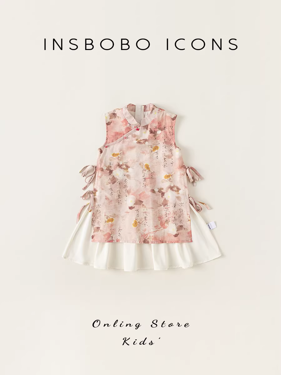 Váy hè INSbobo cho bé gái 2025 kiểu mới, trang phục kiểu Trung Hoa mới cho bé gái, váy trẻ em, váy kiểu sườn xám