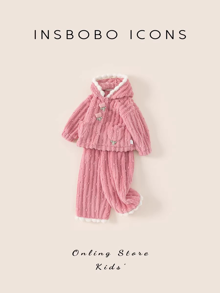 Bộ đồ ngủ INSbobo cho bé gái thu đông 2025, bộ dày dặn giữ ấm mùa đông, thời trang