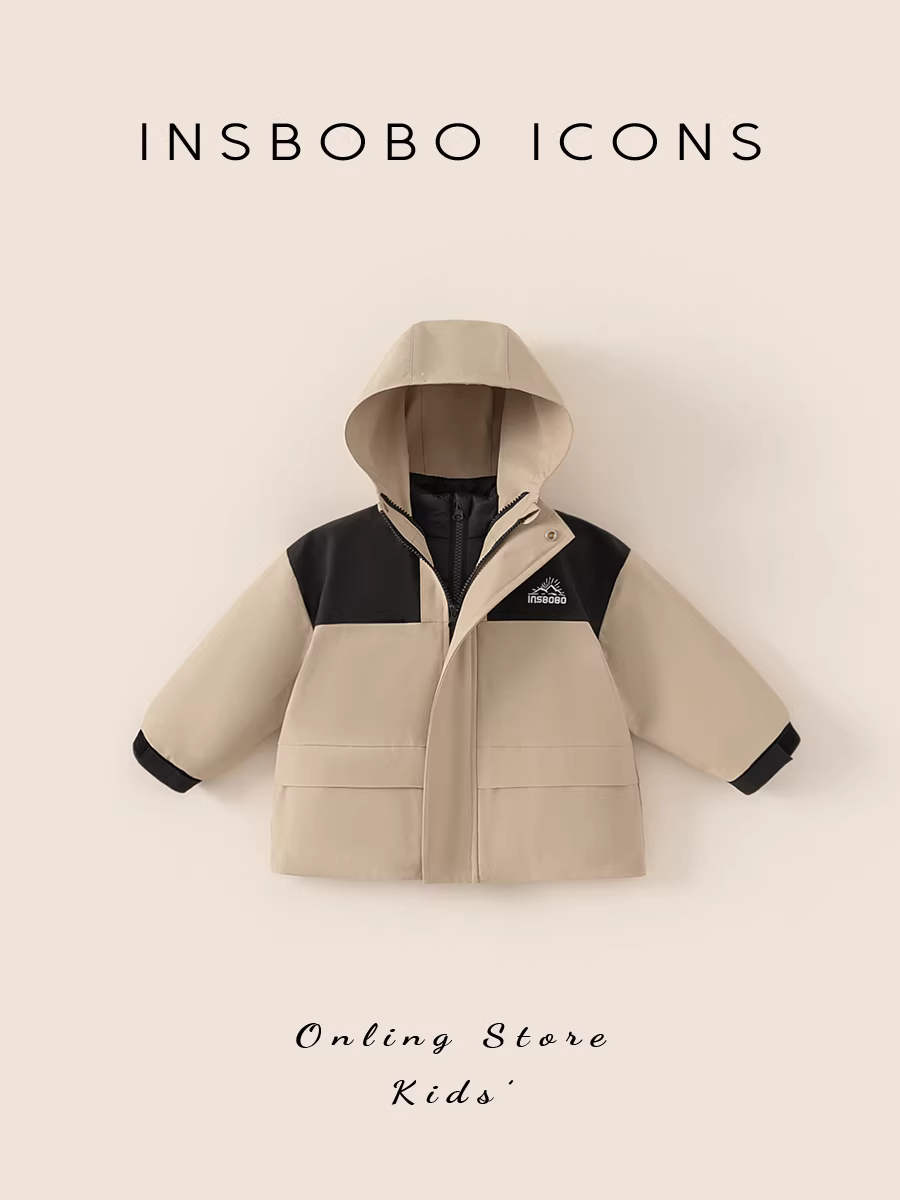 Áo khoác lông vũ trẻ em INSbobo Áo khoác lông vũ mùa đông cho bé gái Áo khoác ba trong một Áo khoác lông vũ cho bé trai Quần áo mùa đông ba lớp chống thấm