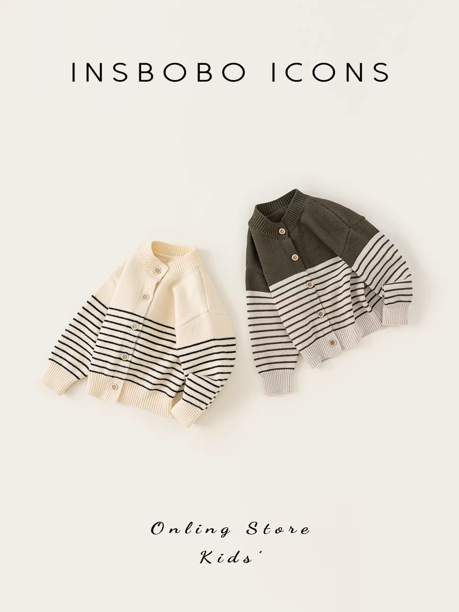 Áo len trẻ em INSbobo thu đông 2025 kiểu mới, áo len bé trai, áo khoác cardigan bé gái phong cách Hàn Quốc, kiểu dáng thường ngày