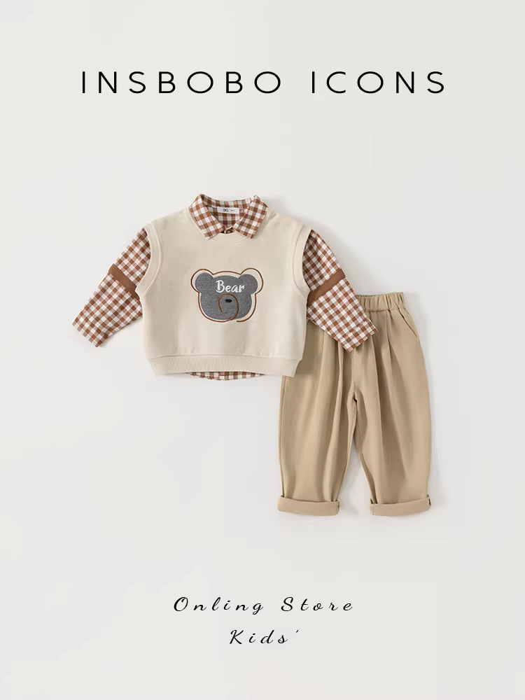 Bộ trang phục thu đông bé trai 2025, bộ ba gồm áo gile mới cho bé trai 3 tuổi, quần áo thời trang đi chơi, quần áo trẻ em hợp xu hướng