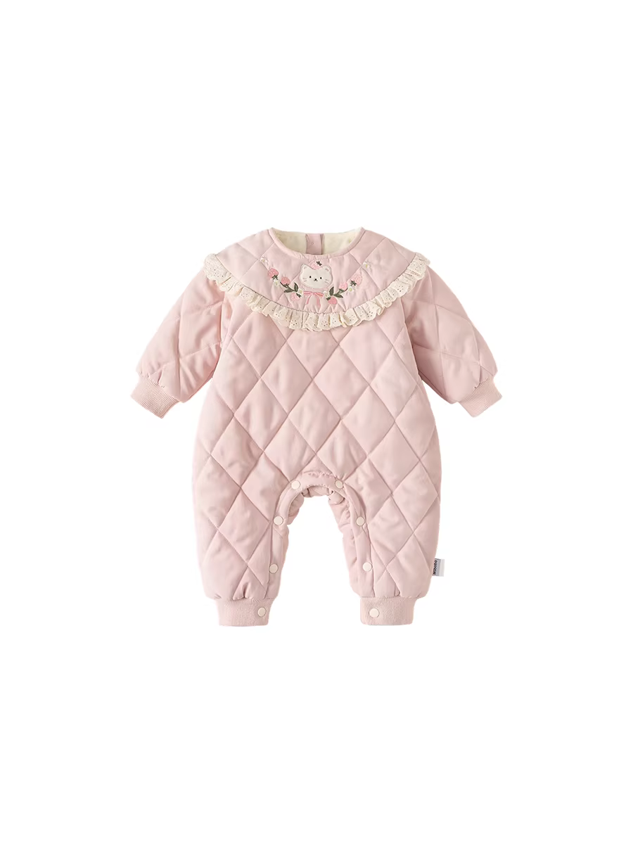 Quần áo thu đông INSbobo cho bé sơ sinh năm 2025, mẫu mới dày dặn, lót lông cừu, dành cho bé gái tập bò