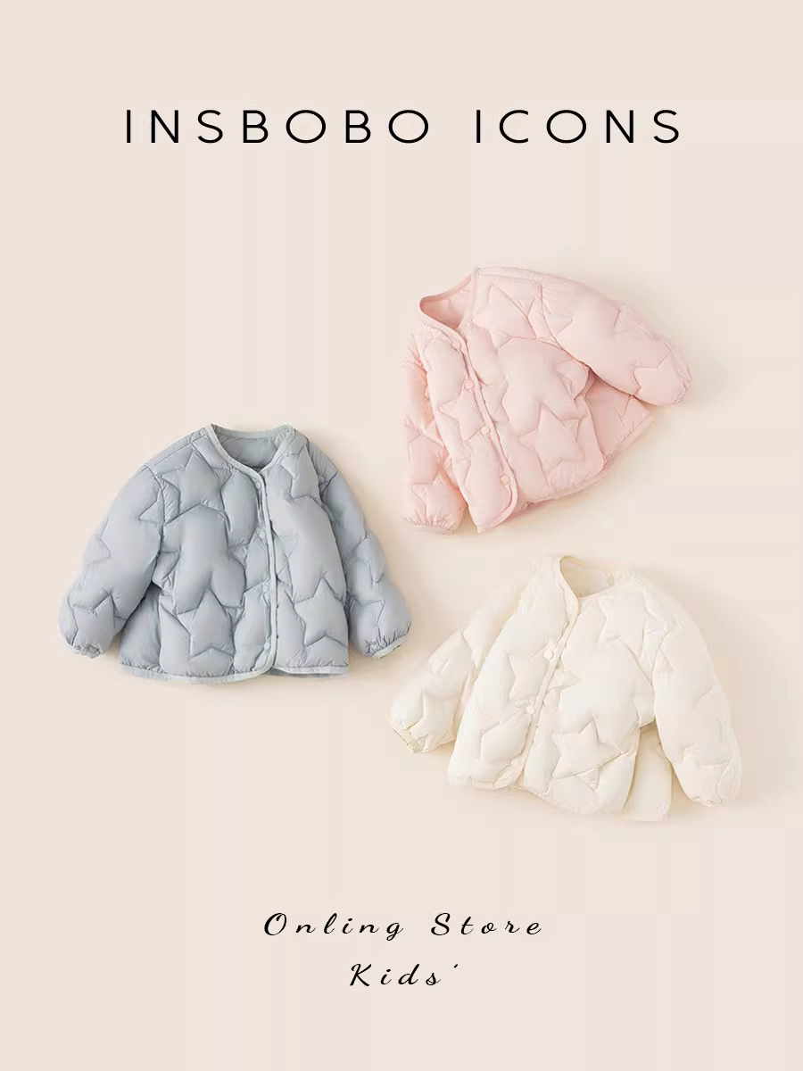 Áo khoác phao trẻ em INSbobo thu đông 2025, áo khoác phao bé trai kiểu dáng thường ngày, áo khoác phao bé trai 90% lông vịt trắng
