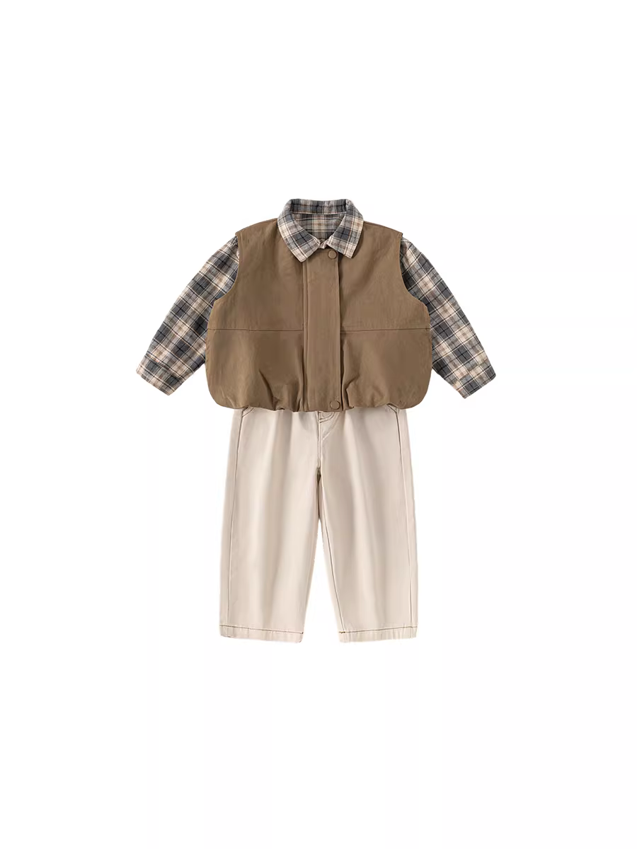 Bộ vest bé trai INSbobo thu đông 2025, thời trang trẻ em, áo ghi lê xuân thu ba món, kiểu dáng hiện đại