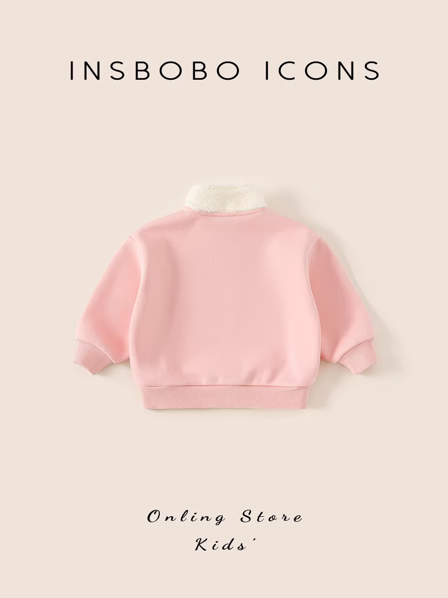 Áo len nữ INSbobo mùa đông lót lông cừu, kiểu mới thu đông 2025, thời trang trẻ em, quần áo trẻ em