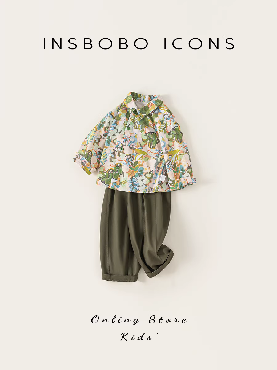 Bộ đồ bé trai INSbobo thu đông 2025, thời trang, quần áo bé trai xuân thu, áo sơ mi bé hai mảnh, kiểu dáng hiện đại