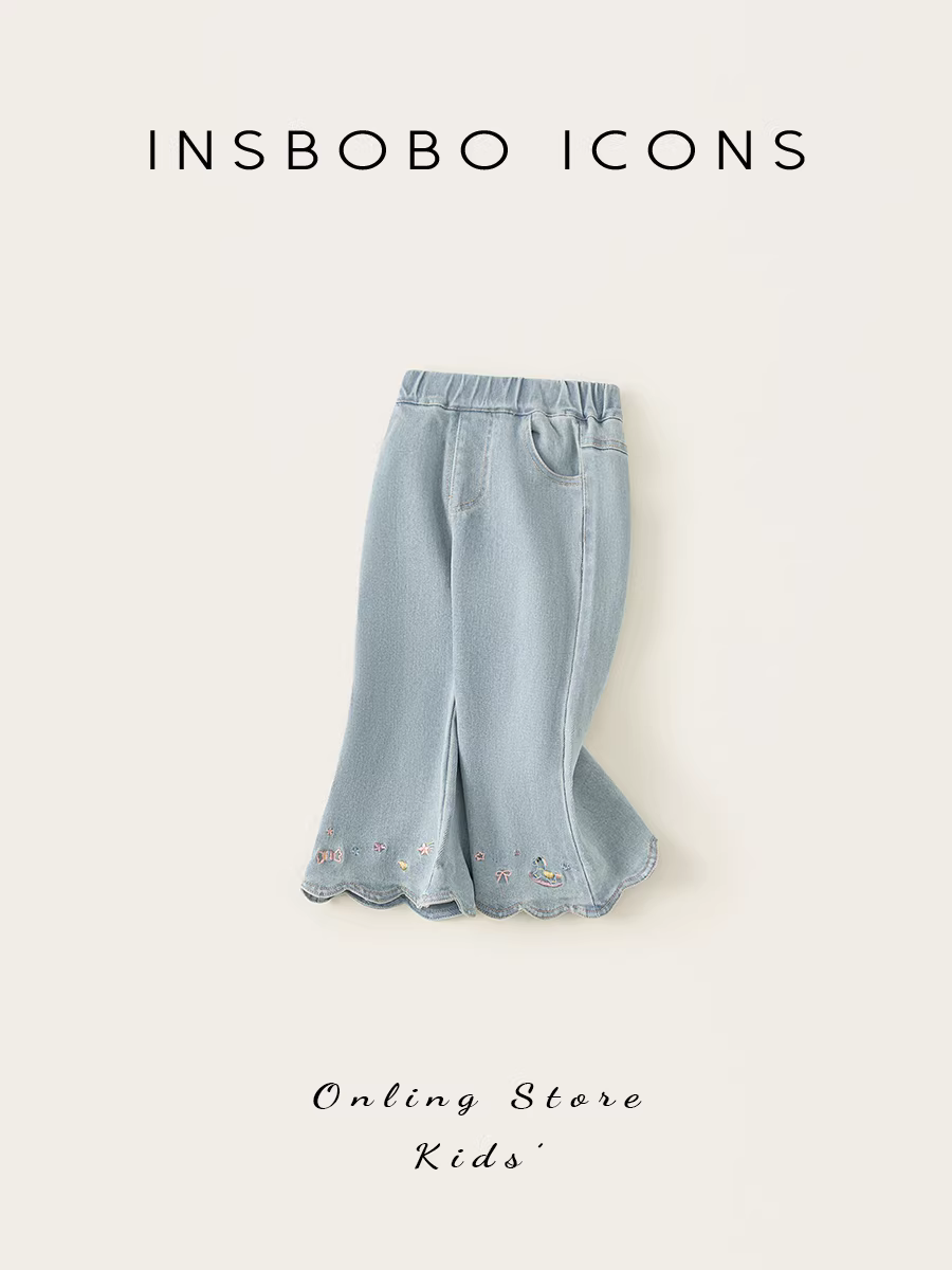 Quần bé gái INSbobo thu đông 2025 kiểu mới quần bò bé gái quần loe trẻ em quần dài