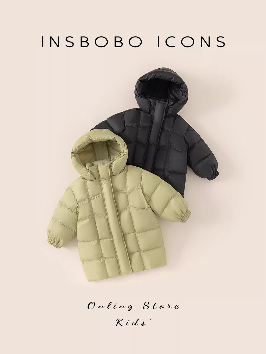 Áo khoác phao INSbobo cho bé trai mùa đông 2025 màu đen vàng, áo khoác phao mùa đông cho bé trai, áo khoác phao trẻ em chống thấm ba lớp