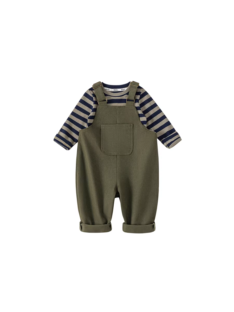 Bộ đồ thu đông INSbobo dành cho bé gái 2025, bộ đồ kẻ sọc phối màu mới cho bé trai, bộ đồ liền thân thời trang