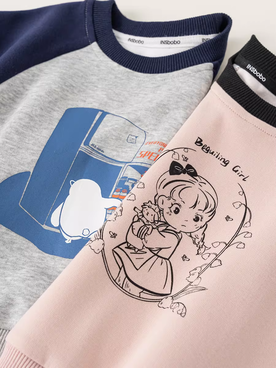 Áo thun bé gái INSbobo thu đông 2025 kiểu mới, áo bé trai tay raglan, áo hoạt hình trẻ em, áo dài tay bé gái