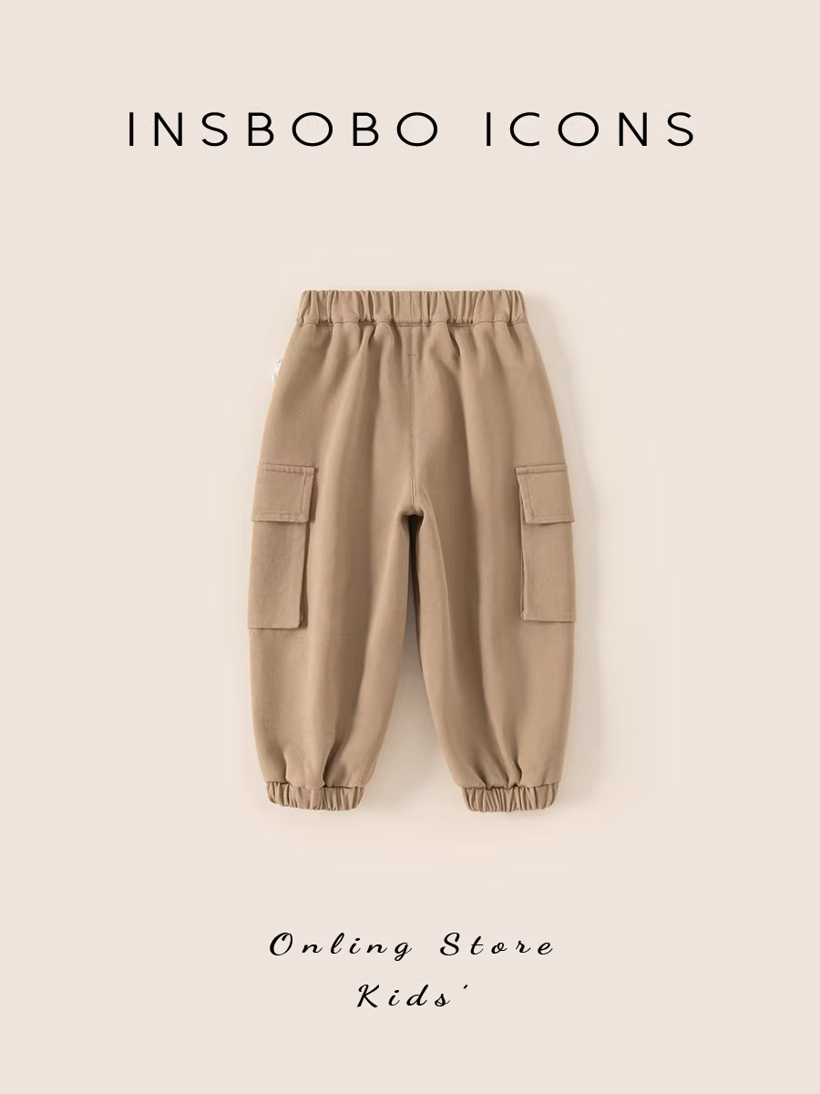 Quần bé trai INSbobo mùa đông 2025 kiểu dáng mới thời trang quần cargo trẻ em dày dặn mùa thu đông quần dài