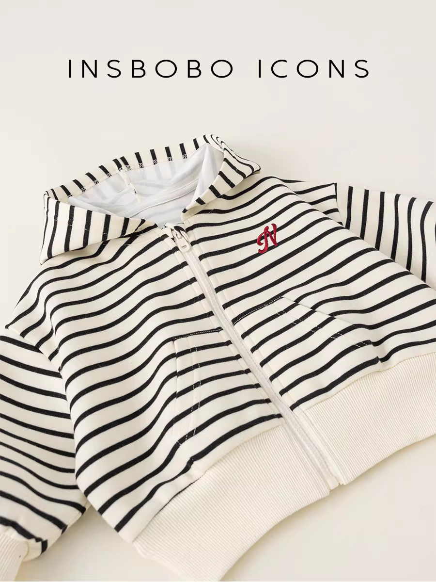 Áo khoác bé gái INSbobo, áo bé trai kẻ sọc dài tay kiểu Hàn Quốc mới 2025, áo thời trang mùa xuân thu trẻ em