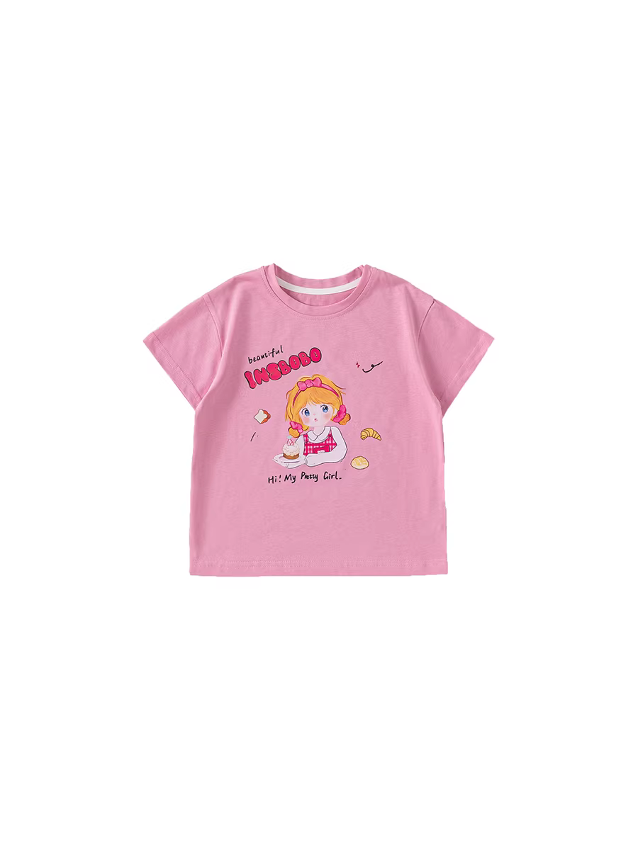 Áo thun ngắn tay in hình hoạt hình INSbobo dành cho bé gái, trang phục mùa hè cho bé trai 2024 kiểu dáng mới năng động, áo trẻ em thường ngày