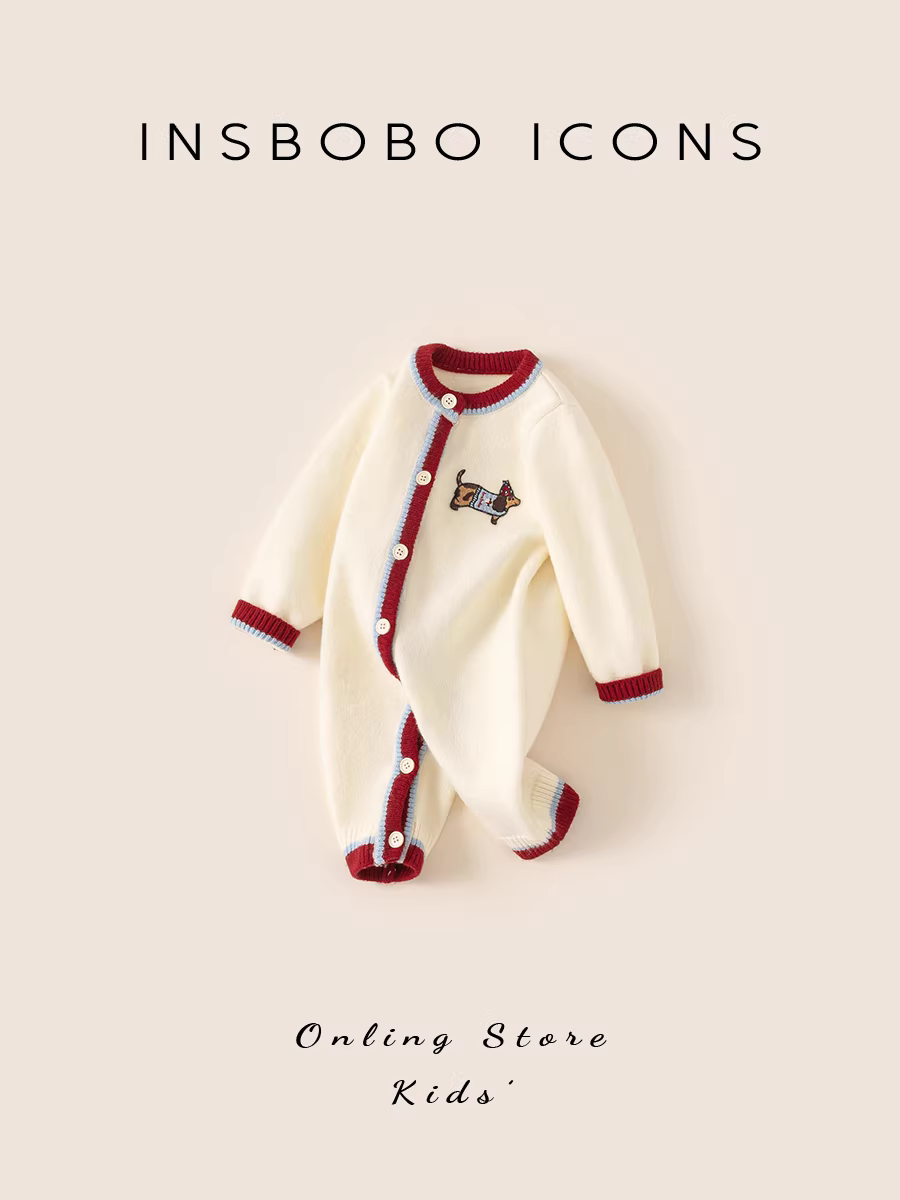 Bộ liền thân bé INSbobo mùa đông 2025 kiểu mới, quần áo trẻ sơ sinh thời trang thu đông, bộ liền thân dài tay