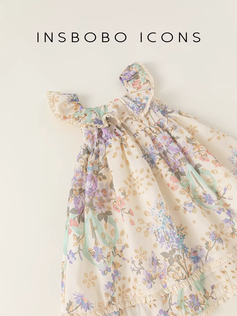 Váy hè INSbobo cho bé gái 2025, mẫu mới in họa tiết, váy trẻ em thời trang, váy công chúa bé gái có dây đeo