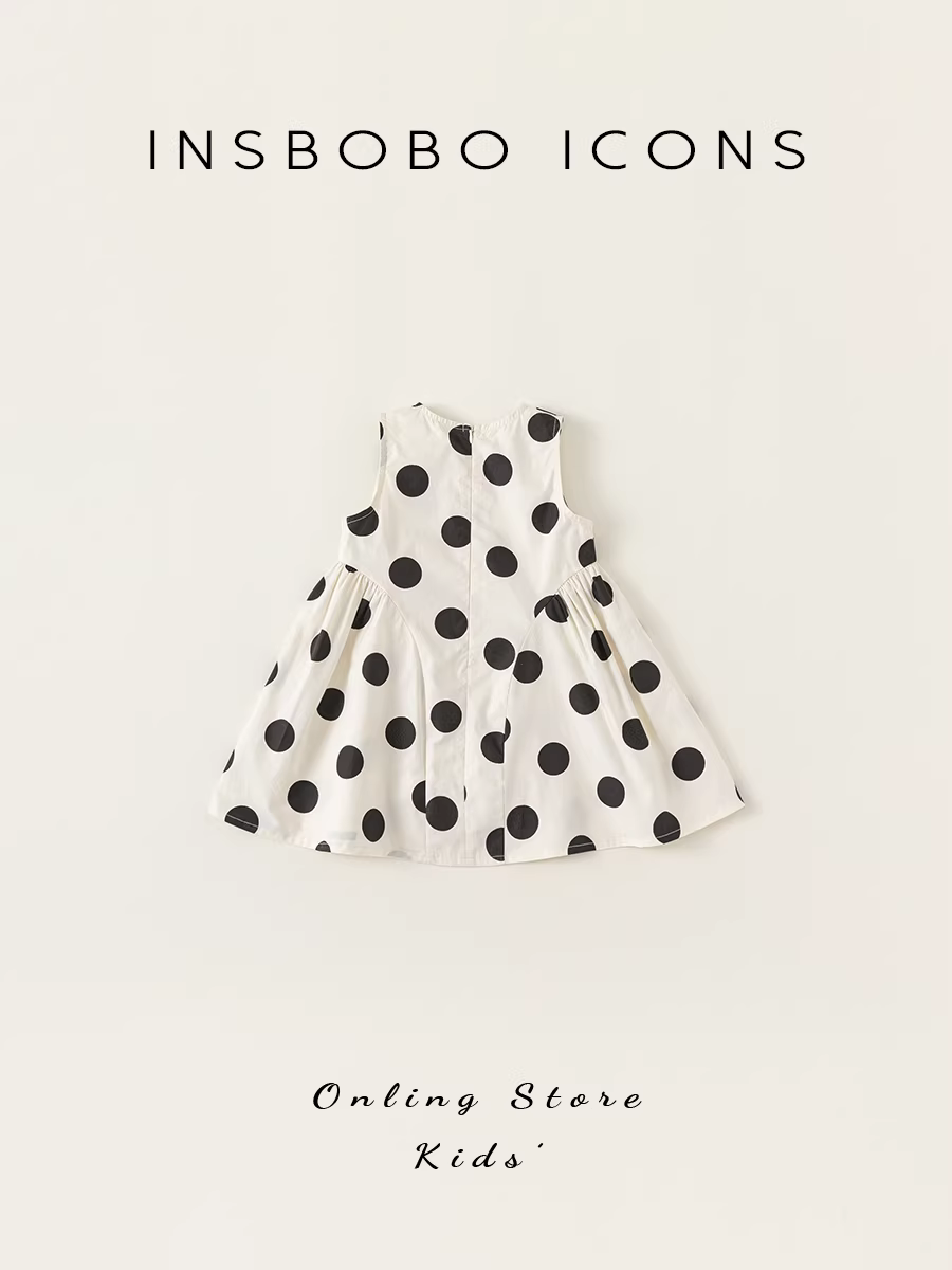 Váy bé gái hè 2025 thời trang chấm bi, váy trẻ em phong cách, váy bé gái công chúa thường ngày INSbobo