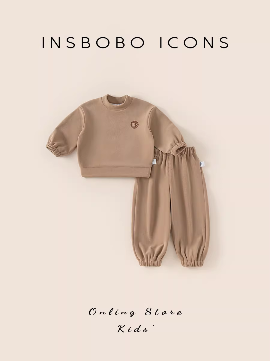 Bộ đồ ngủ trẻ em INSbobo 2024, bộ đồ bé gái thu đông, kiểu dáng đơn giản, quần áo trẻ em mặc nhà