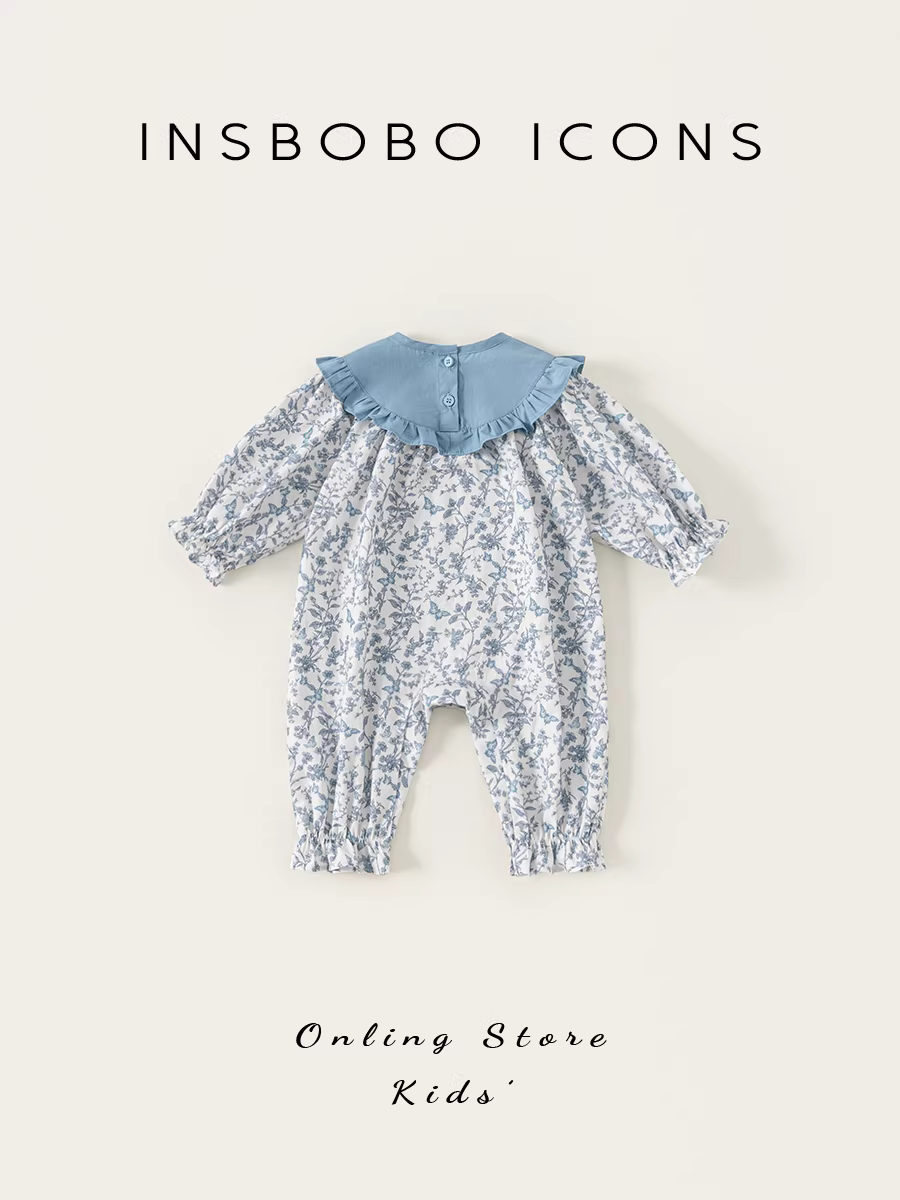 Quần áo trẻ em INSbobo thu đông 2025 kiểu mới, bộ đồ bé gái đi chơi mùa thu sớm, bộ liền thân sơ sinh thời trang