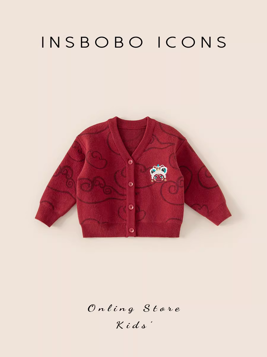 Trang phục sinh nhật một tuổi kiểu Hanfu cho bé trai, áo len bé trai và bé gái, quần áo trẻ em mới mùa thu đỏ năm 2025, phong cách Trung Hoa mùa xuân và mùa thu.