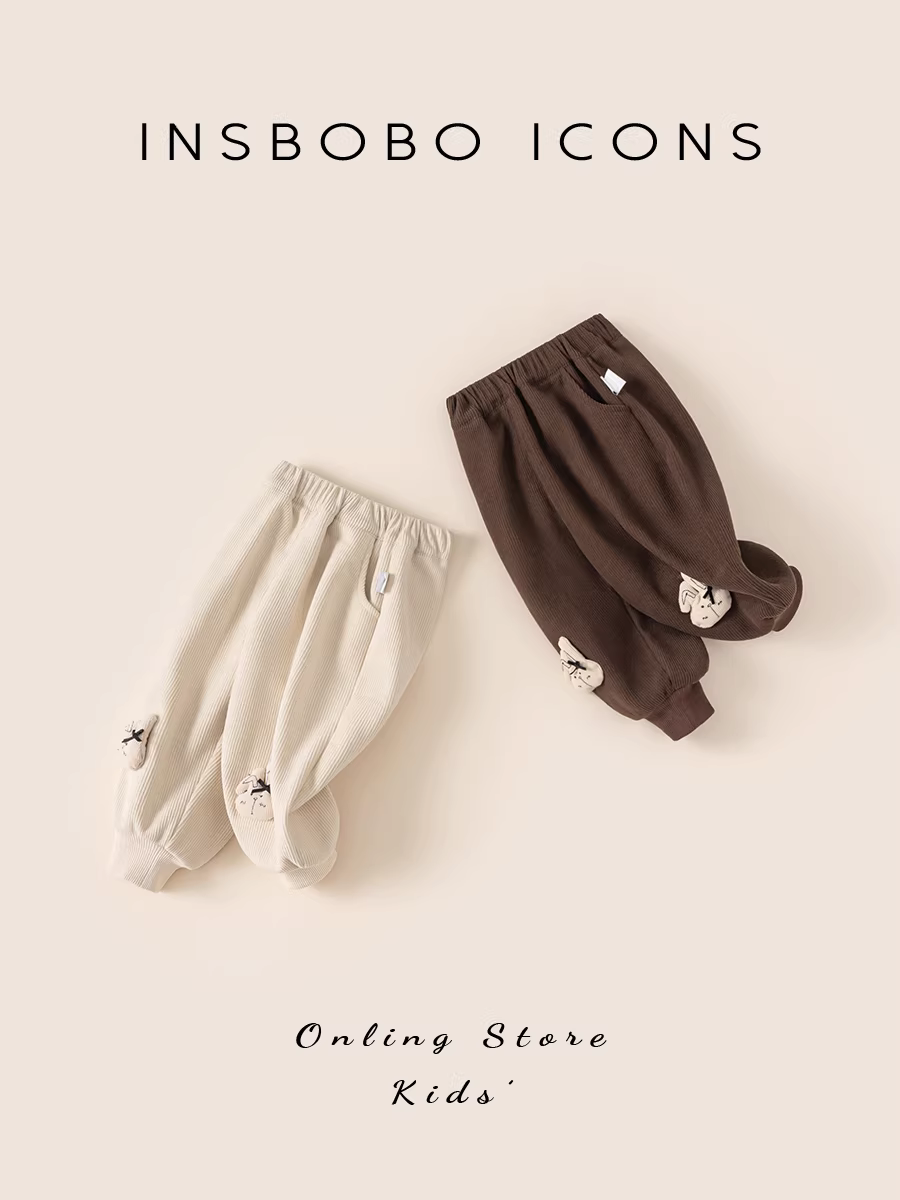 Quần bé gái INSbobo thu đông 2025, quần nỉ lót lông trẻ em, quần mùa đông dày dặn, quần thường ngày thời trang