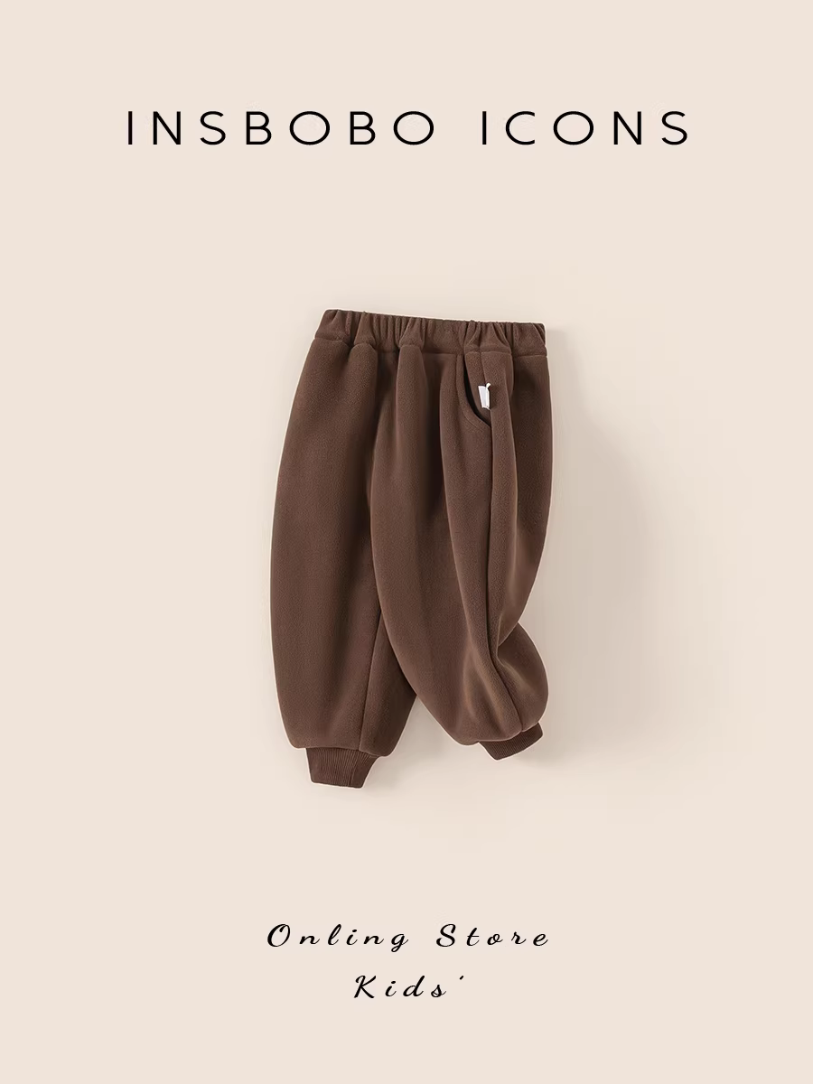 Quần bé gái INSbobo thu đông 2025, quần thể thao trẻ em mới, quần dài lót lông cừu cho bé, quần áo trẻ em mùa đông thời trang