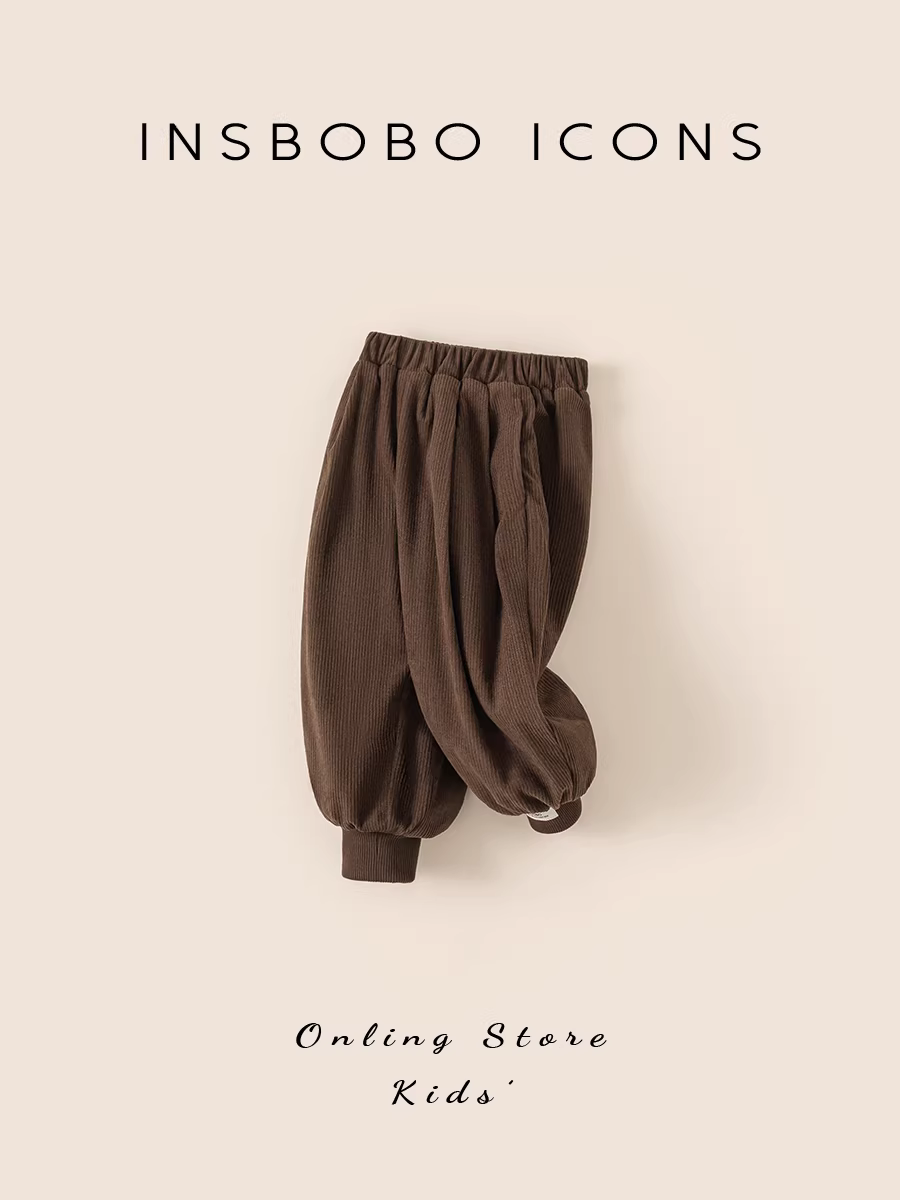 Quần bé trai INSbobo thu đông 2025, quần trẻ em thường ngày, quần jogger bé mùa đông lót lông giữ ấm
