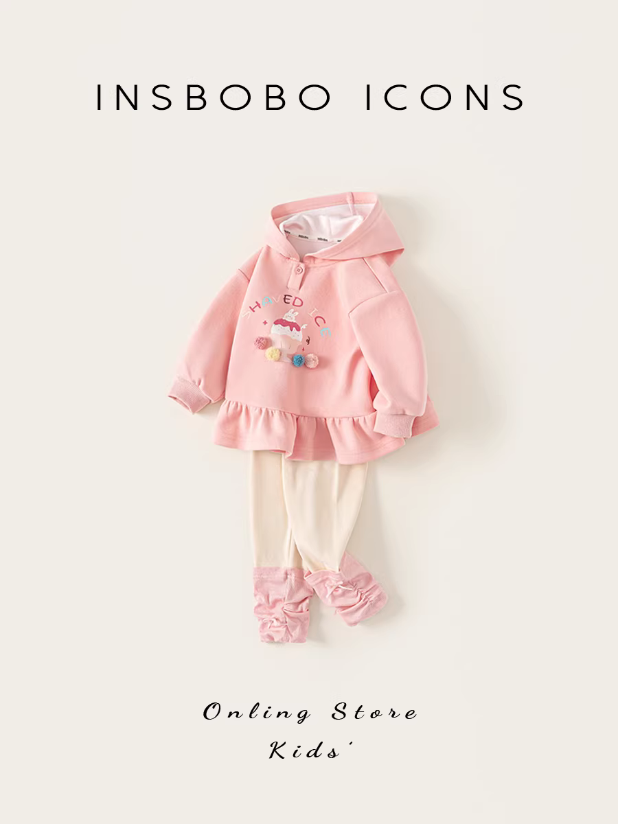 Bộ đồ bé INSbobo thu đông 2025 kiểu mới áo sweatshirt hai mảnh cho bé gái, quần áo trẻ em xuân thu thời trang