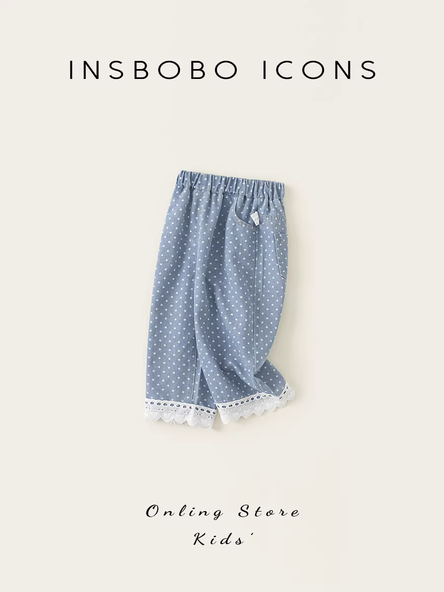Quần bé gái INSbobo, quần áo thu đông 2025, kiểu dáng mới mùa thu, quần bò bé gái, quần chấm bi trẻ em, thời trang