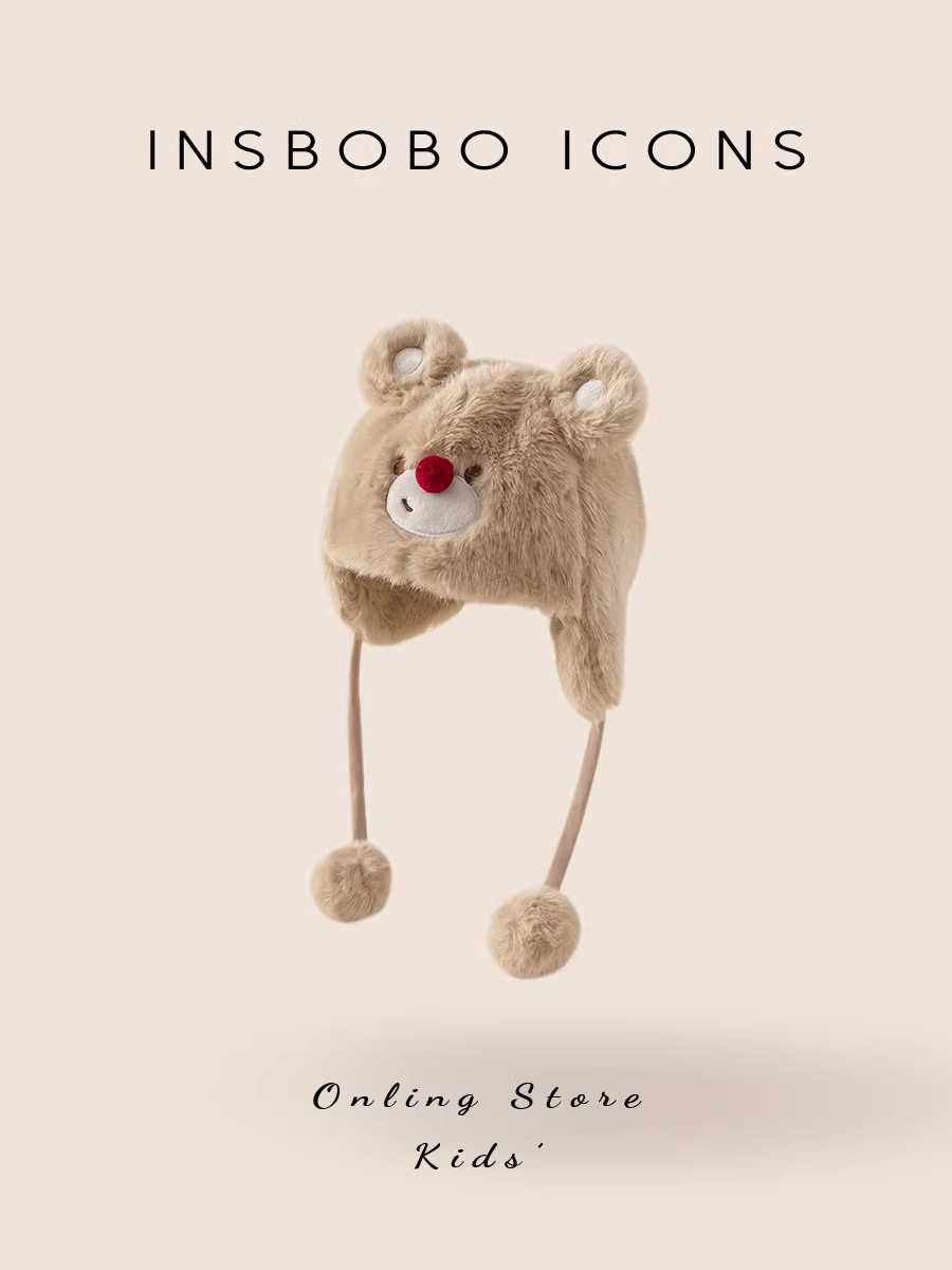 Mũ bé INSbobo 2025 kiểu mới, mũ len thời trang giữ ấm cho bé gái, mũ dày giữ tai mùa thu đông