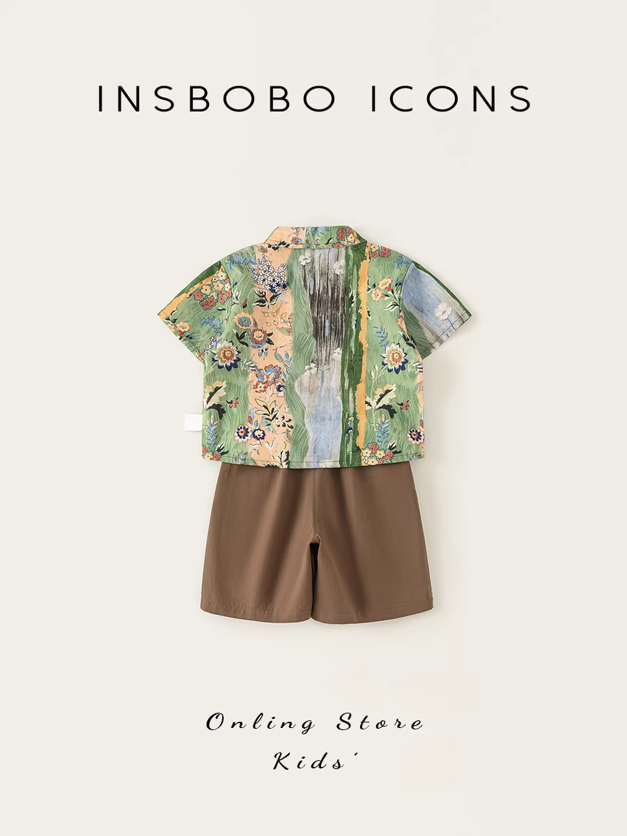 Quần áo trẻ em INSbobo hè 2025 bộ đồ bé trai mới áo sơ mi bé trai bộ hai món trang phục hè trẻ em thời trang
