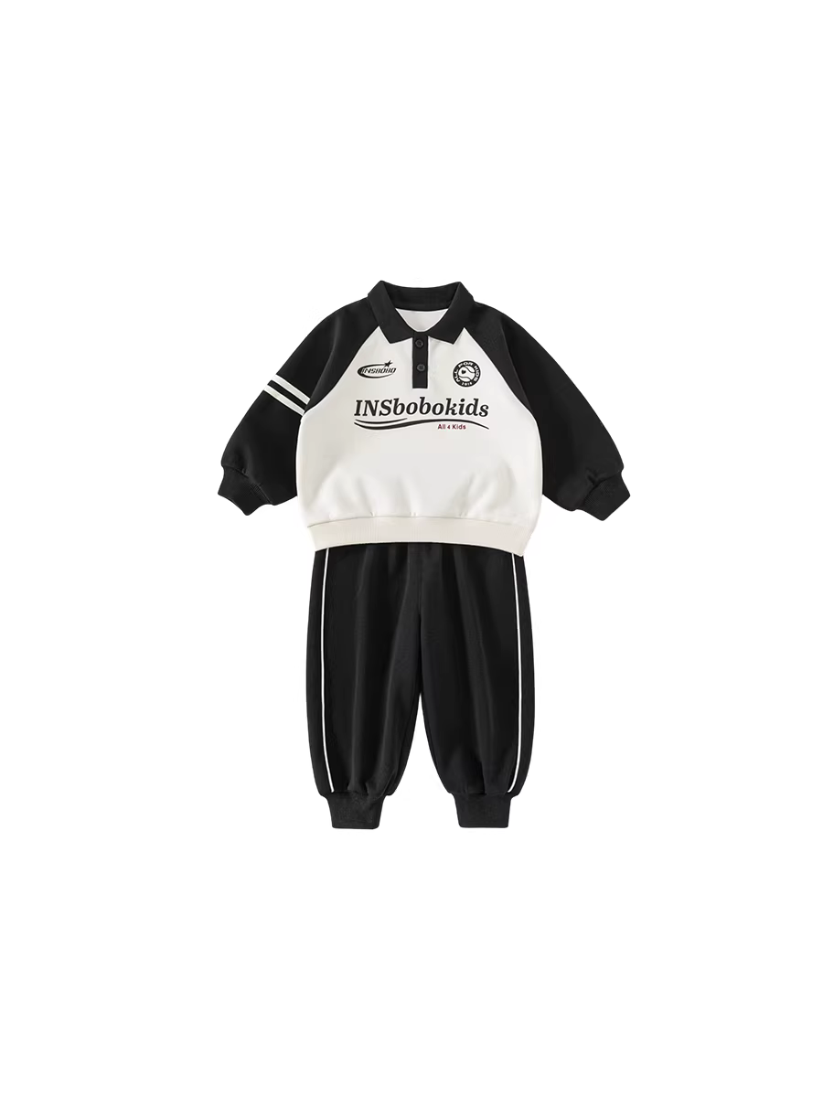 Bộ đồ thể thao hai mảnh INSbobo cho bé trai mùa thu năm 2025, kiểu dáng thời trang xuân thu, quần áo trẻ em hợp xu hướng