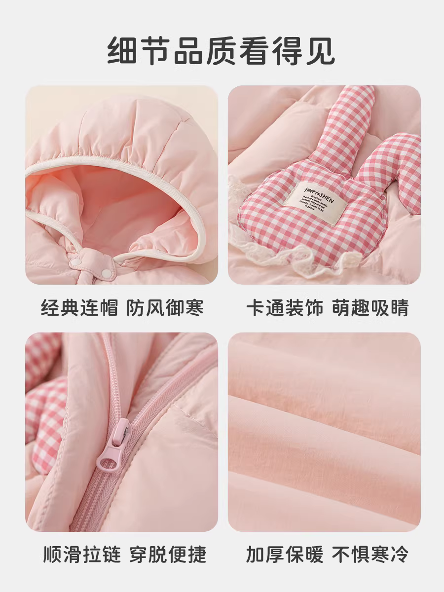 Áo khoác phao INSbobo cho bé sơ sinh, kiểu mới mùa đông 2025, bộ liền thân giữ ấm dày dặn cho bé gái