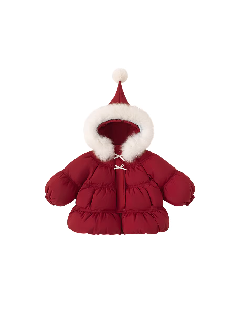 Áo khoác lông vũ INSbobo cho bé gái Giáng sinh mới mùa đông Áo khoác lông vũ trẻ em quần áo mùa đông cho bé màu đỏ ấm áp quần áo trẻ em