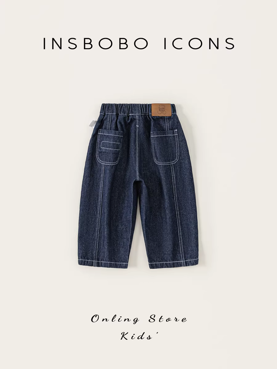 Quần bé trai INSbobo thu đông 2025, quần jean ống thẳng trẻ em xuân thu, quần dài trẻ em thời trang