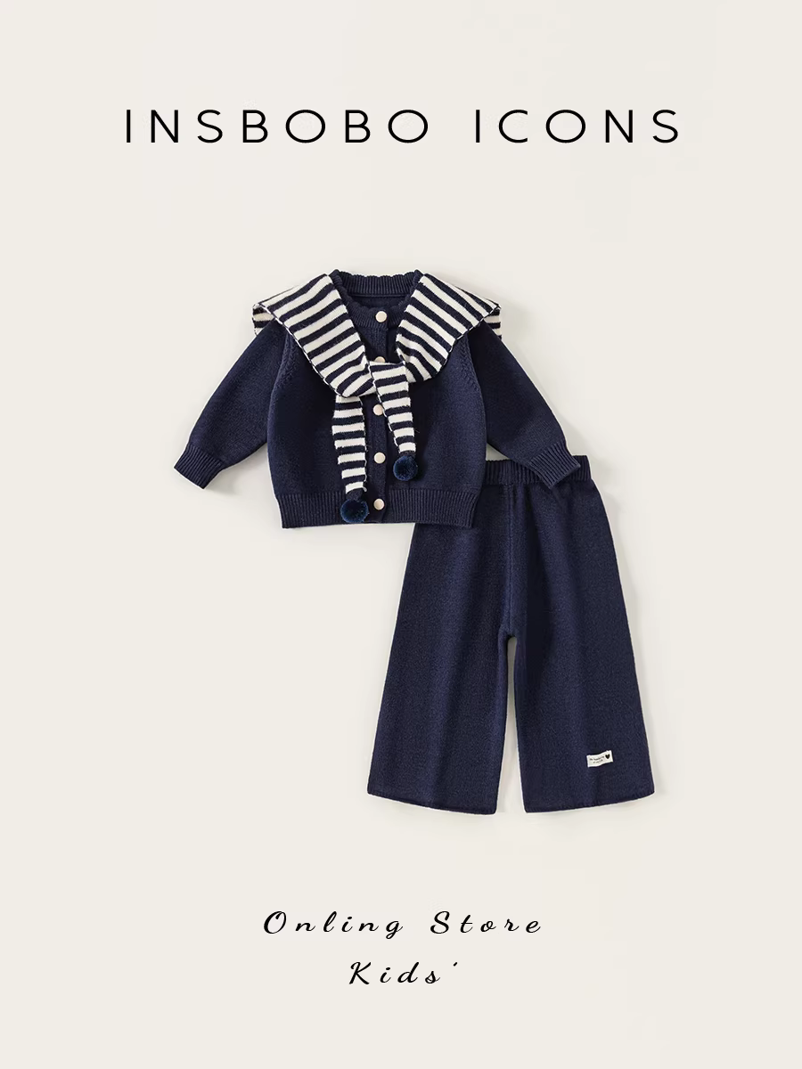 Bộ đồ bé gái INSbobo thu đông 2025, áo len hai mảnh, quần áo trẻ em, trang phục thu ấm áp, thời trang