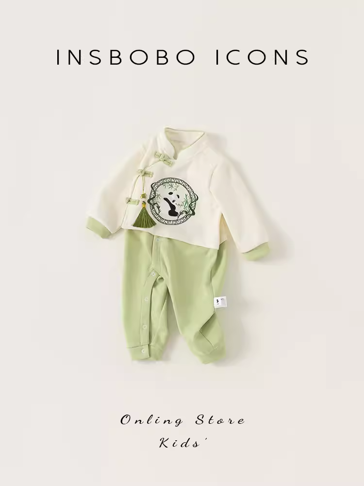 Bộ đồ liền thân INSbobo cho bé sơ sinh, thu đông 2025, quần áo bé trai một tuổi, trang phục lễ hội, trang phục mùa thu, kiểu áo Tang