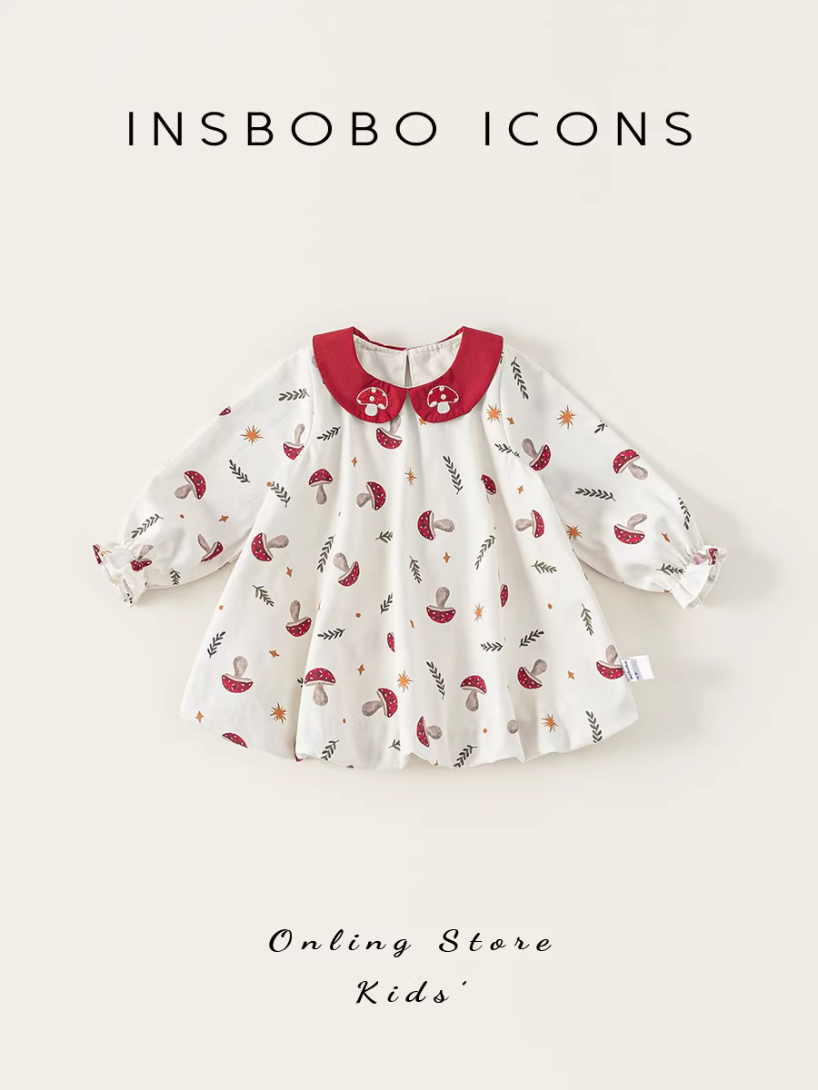Váy bé gái INSbobo thu đông 2025, mẫu mới, trang phục thu sớm, dễ thương, chất liệu mỏng, quần áo trẻ em