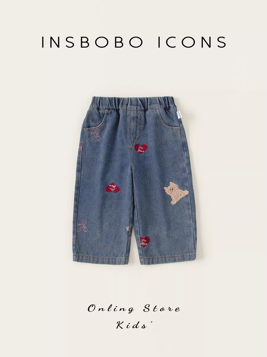 Quần bé gái mùa đông phong cách mới quần áo trẻ em quần jean trẻ em quần thẳng hoạt hình quần áo thời trang bé gái quần áo mùa đông