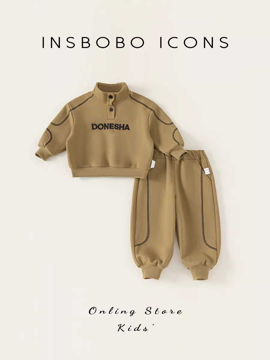 Bộ trang phục thu đông INSbobo cho bé trai 2025, áo nỉ thu đông mới cho bé gái, bộ hai mảnh trẻ em phong cách thời trang
