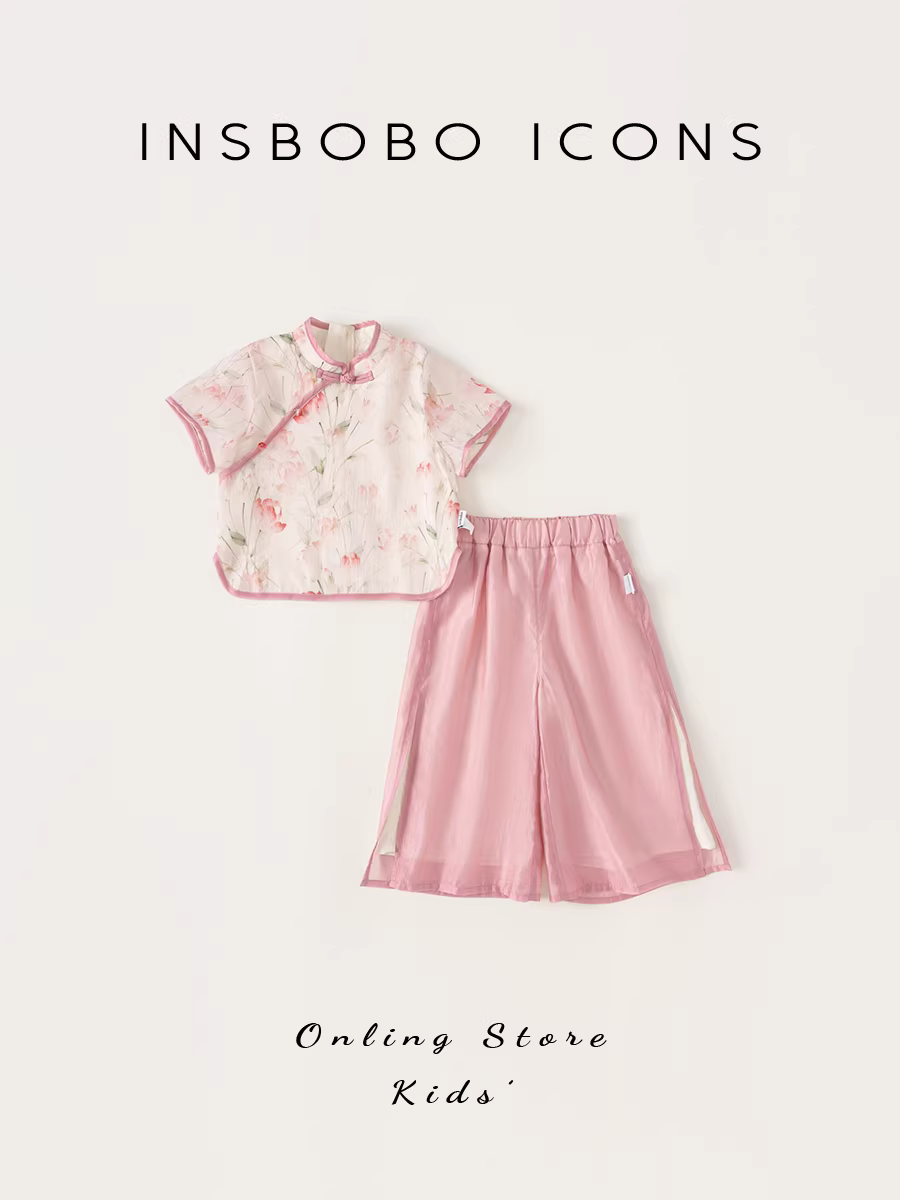 Bộ trang phục mùa hè dành cho bé gái INSbobo Bộ trang phục mùa hè mới dành cho trẻ em kiểu Trung Quốc mới Hanfu cho bé Quần áo trẻ em hai mảnh phong cách cổ xưa mới